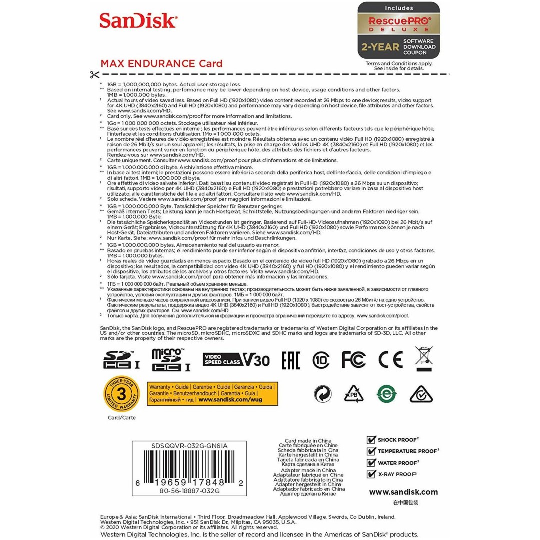 SanDisk MAX ENDURANCE microSDHC 32GB + SD Adapter
