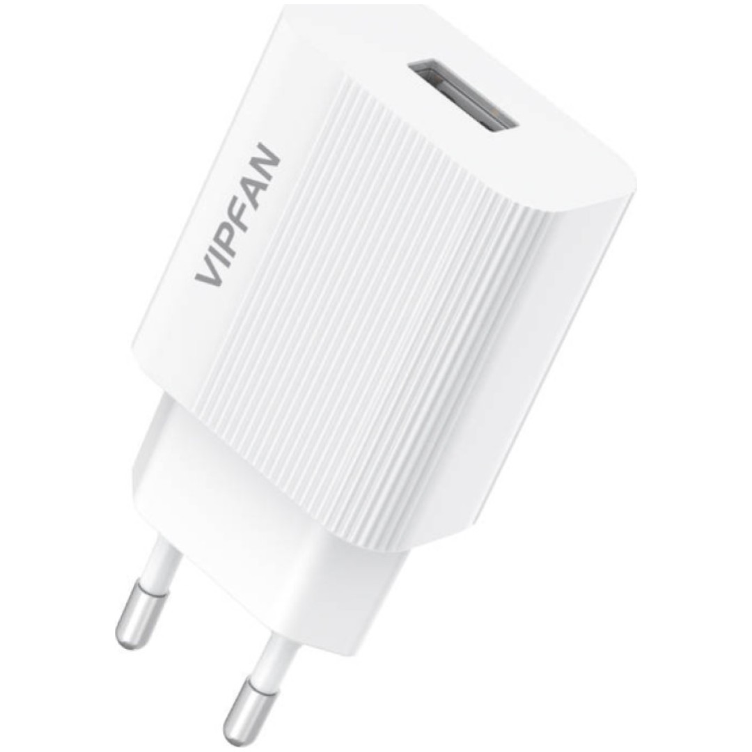 Hišni polnilec 100-240V => 1x USB-A (ž) Vipfan E01 2.4A za mobilni telefon - bel (E01)
