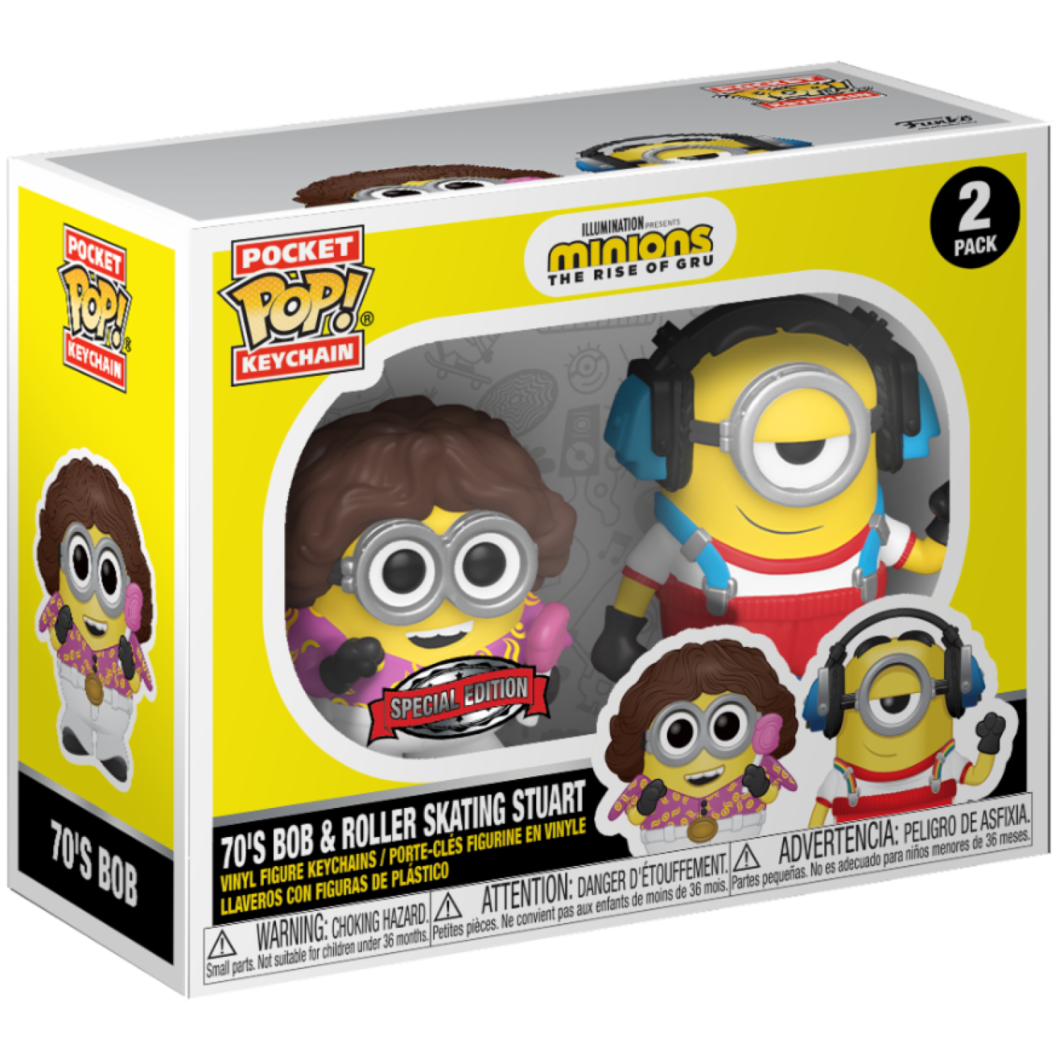 FUNKO POP KEYCHAIN: MINIONS - 70'S BOB & ROLLER SKATING STUART 2-PACK