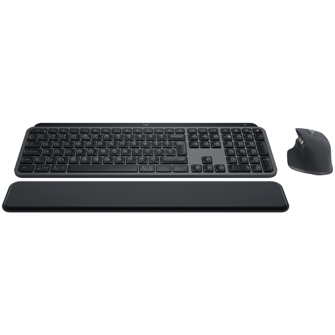 Tipkovnica in miš Logitech brezžična desktop MX Keys S Plus US international SLO gravura grafitna LED osvetlitev miška MX Master 3S (920-011614)