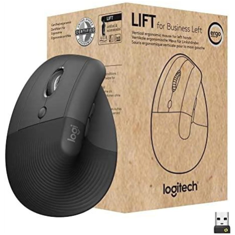 Miš brezžična + Bluetooth Logitech Lift Vertical For Business 4000DPI za levičarje grafitna (910-006495)