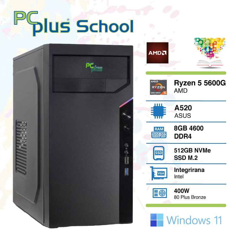PCPLUS School Ryzen 5 5600G 8GB 512GB NVMe SSD Windows 11 PRO EDU namizni računalnik