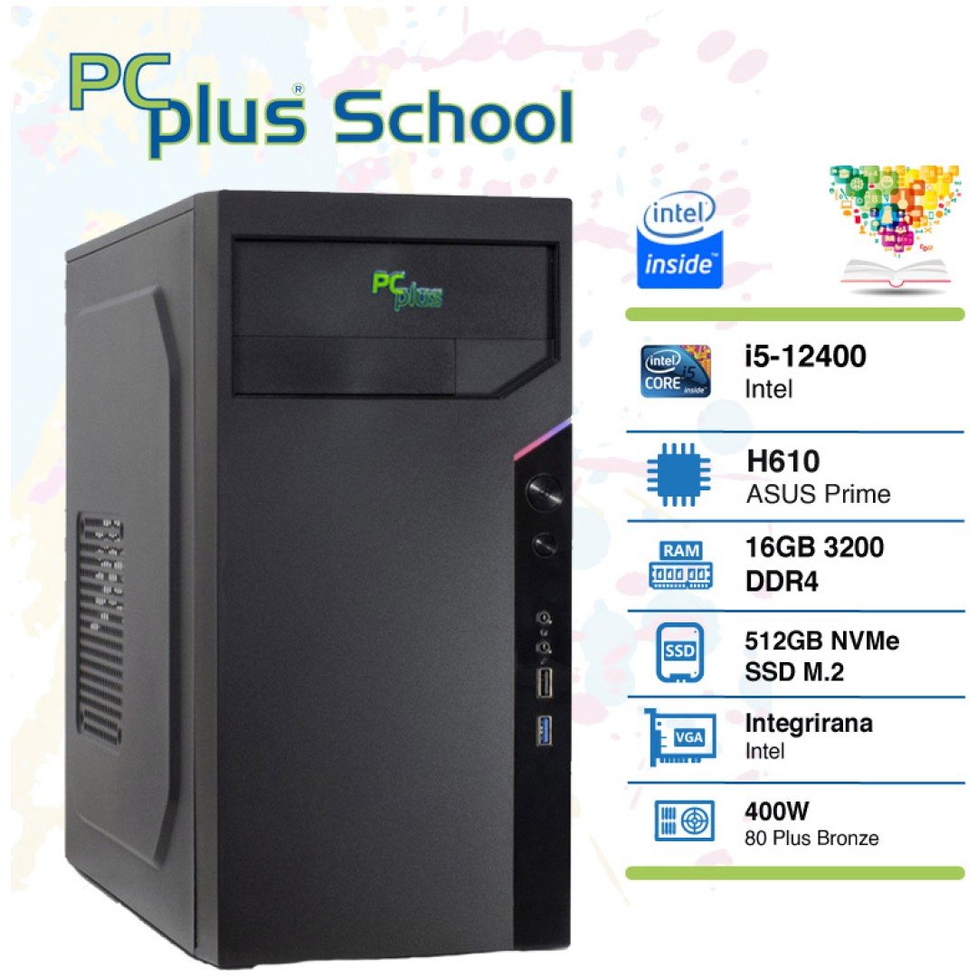 PCPLUS School i5-12400 16GB 512GB NVMe SSD Windows 11 PRO EDU namizni računalnik