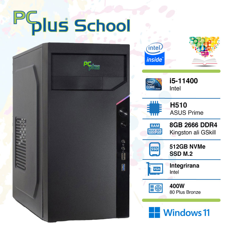 PCPLUS School i5-11400 8GB 512GB NVMe SSD Windows 11 PRO EDU namizni računalnik