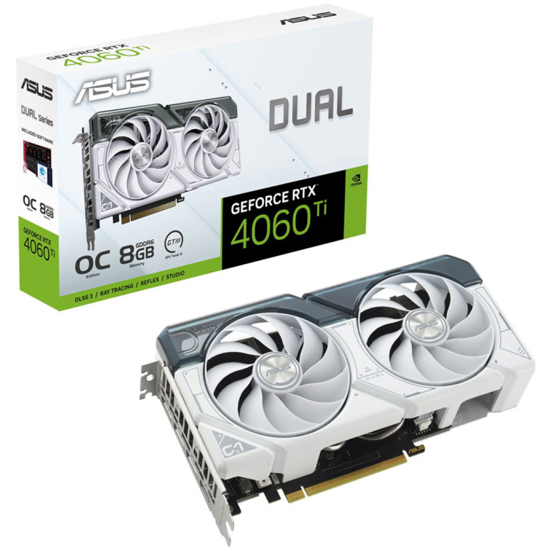 ASUS Dual GeForce RTX 4060 Ti OC 8GB GDDR6 (90YV0J42-M0NA00) bela gaming grafična kartica