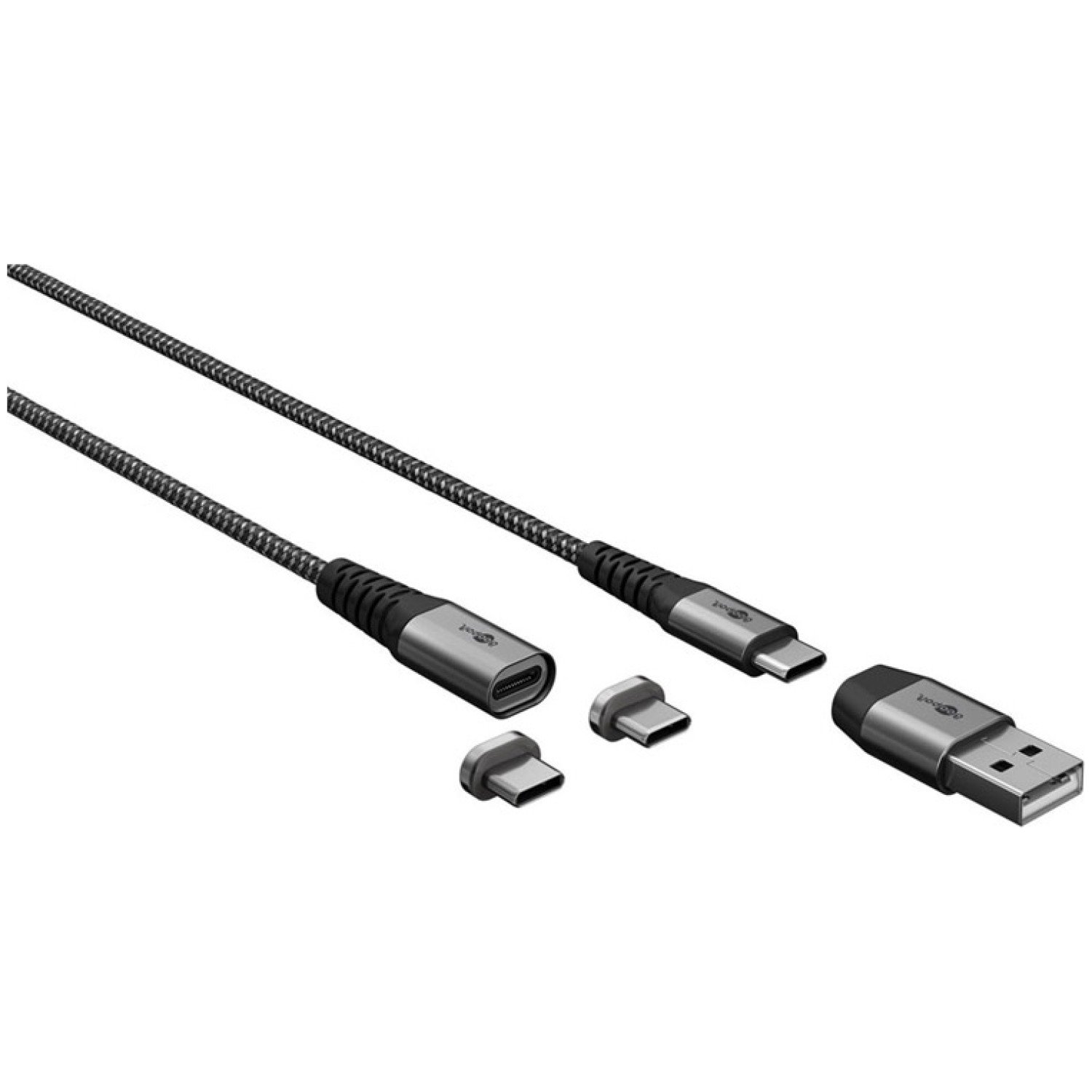 GOOBAY 2v1 Magnetic adapter USB-C / USB-A tekstil 1m polnilni kabel