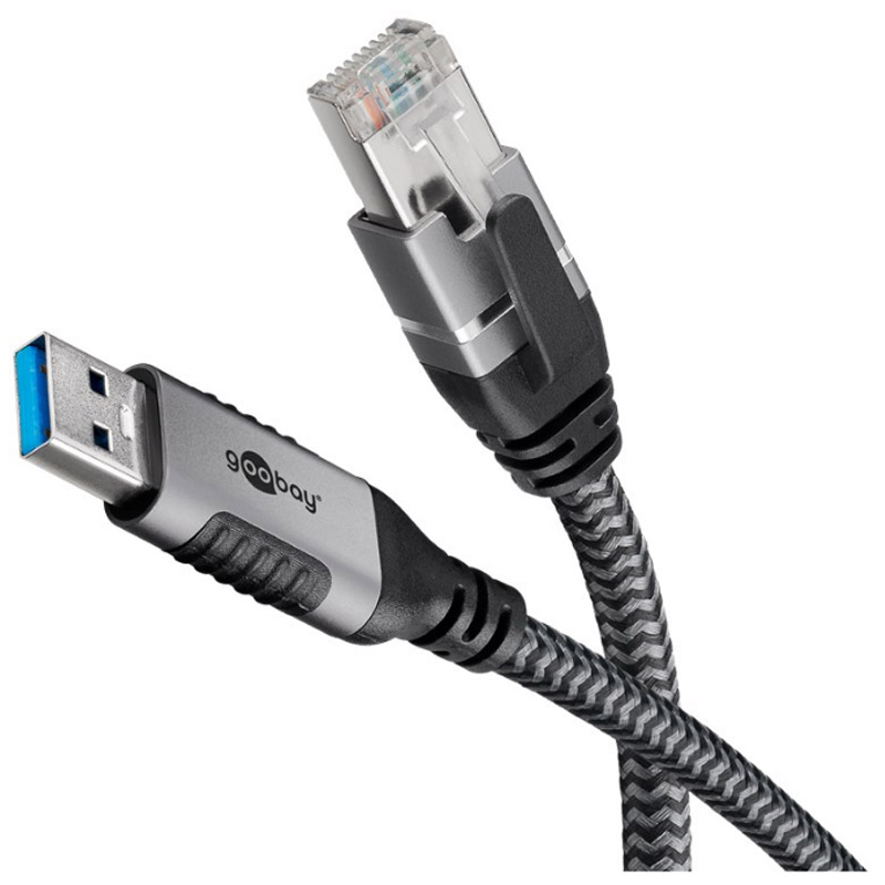 GOOBAY USB-A 3.0 / RJ45 2m CAT 6 črn/siv mrežni povezovalni kabel