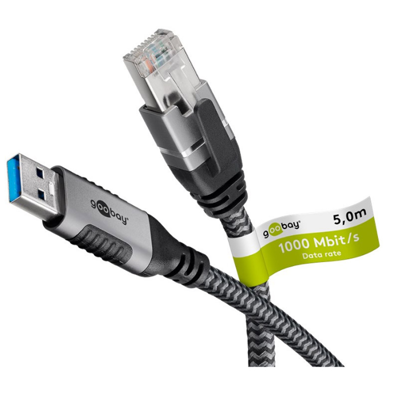 GOOBAY USB-A 3.0 / RJ45 5m CAT 6 črn/siv mrežni povezovalni kabel