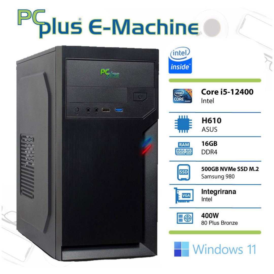 PCPLUS E-machine i5-12400 16GB 500GB NVMe SSD Windows 11 Home namizni računalnik