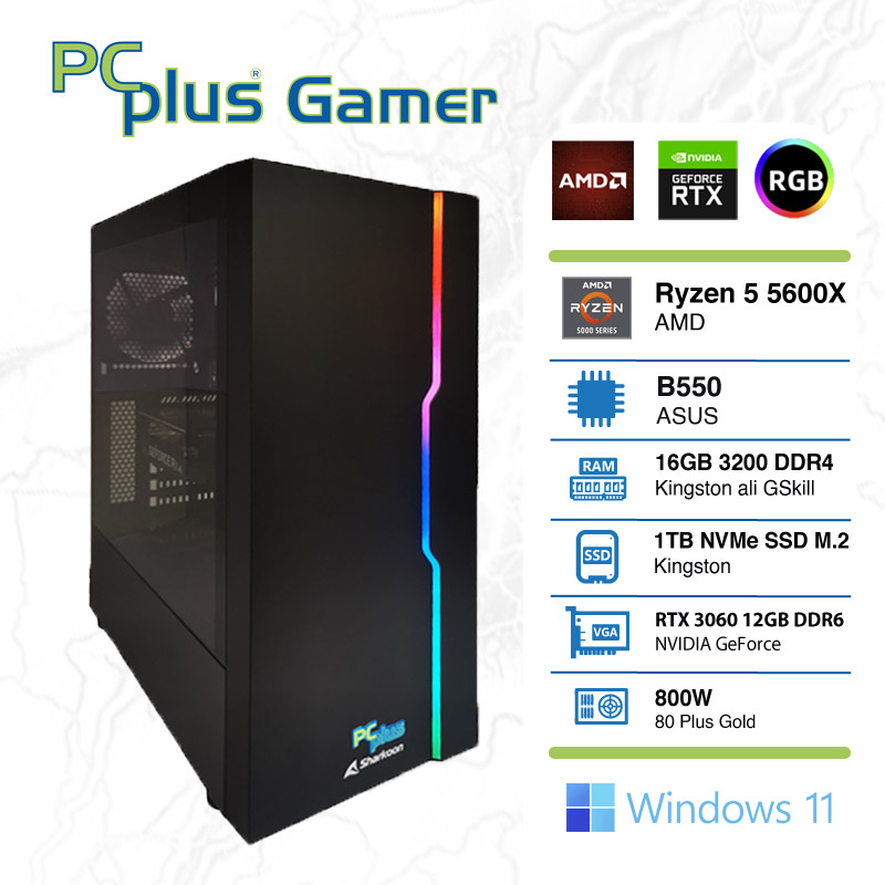PCPLUS Gamer Ryzen 5 5600X 16GB 1TB M.2 NVMe SSD GeForce RTX3050 8GB Windows 11 Home gaming namizni računalnik