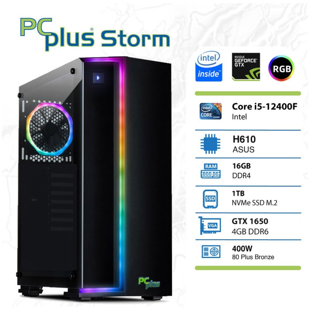 PCPLUS Storm i5-12400F 16GB 1TB NVMe SSD GeForce GTX 1650 4GB RGB gaming namizni računalnik