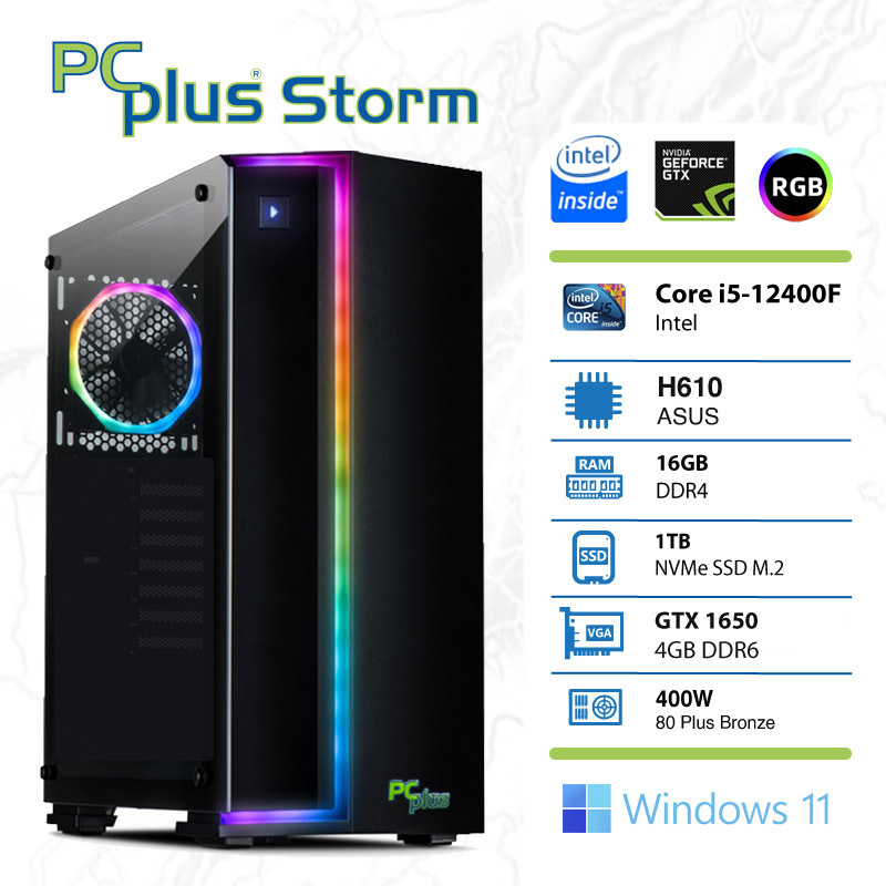PCPLUS Storm i5-12400F 16GB 1TB NVMe SSD GeForce GTX 1650 4GB Windows 11 Home RGB gaming namizni računalnik