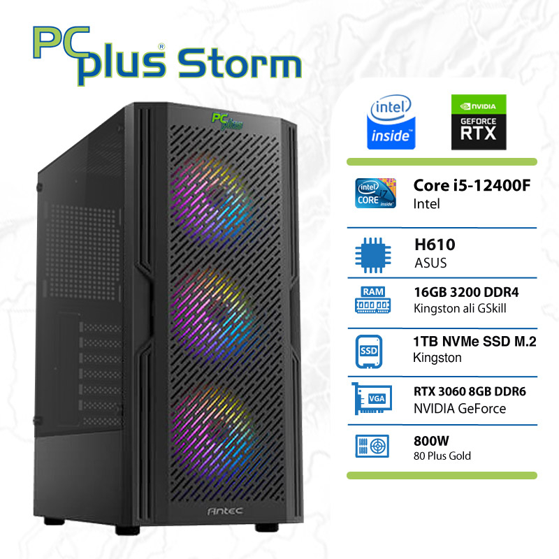 PCPLUS Storm i5-12400F 16GB 1TB NVMe SSD GeForce RTX 3060 8GB RGB gaming namizni računalnik