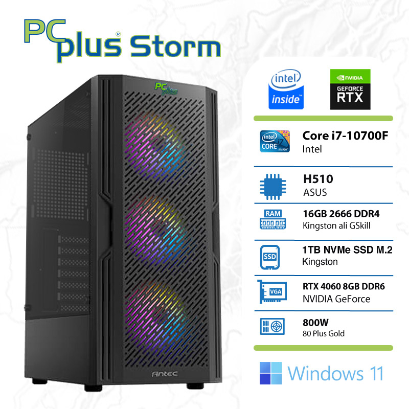 PCPLUS Storm i7-10700F 16GB 1TB NVMe SSD GeForce RTX 4060 DDR6 8GB RGB Windows 11 Home gaming namizni računalnik