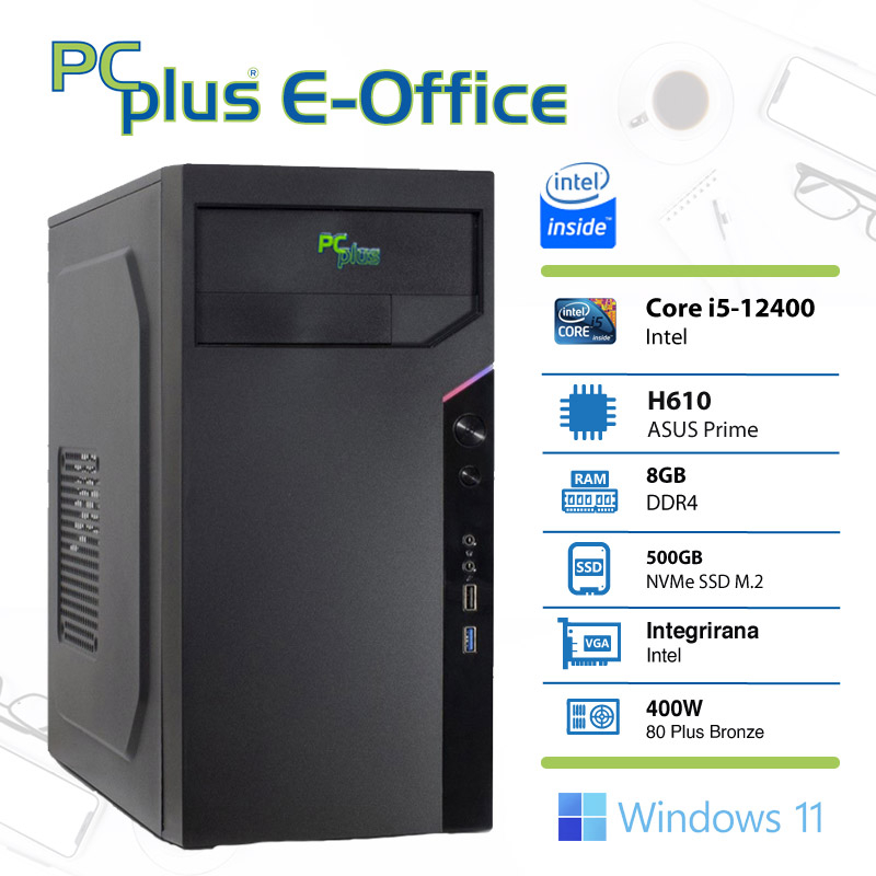 PCPLUS e-Office i5-12400 8GB 512GB NVMe SSD Windows 11 Home namizni računalnik