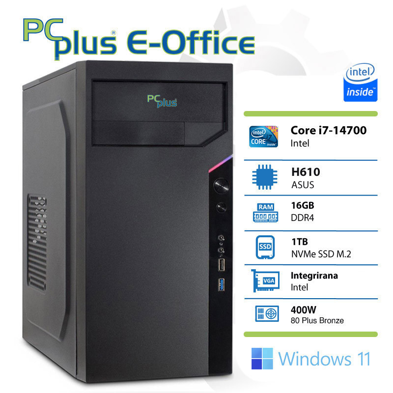 PCPLUS e-Office i7-14700 16GB 1TB NVMe SSD Windows 11 Home namizni računalnik