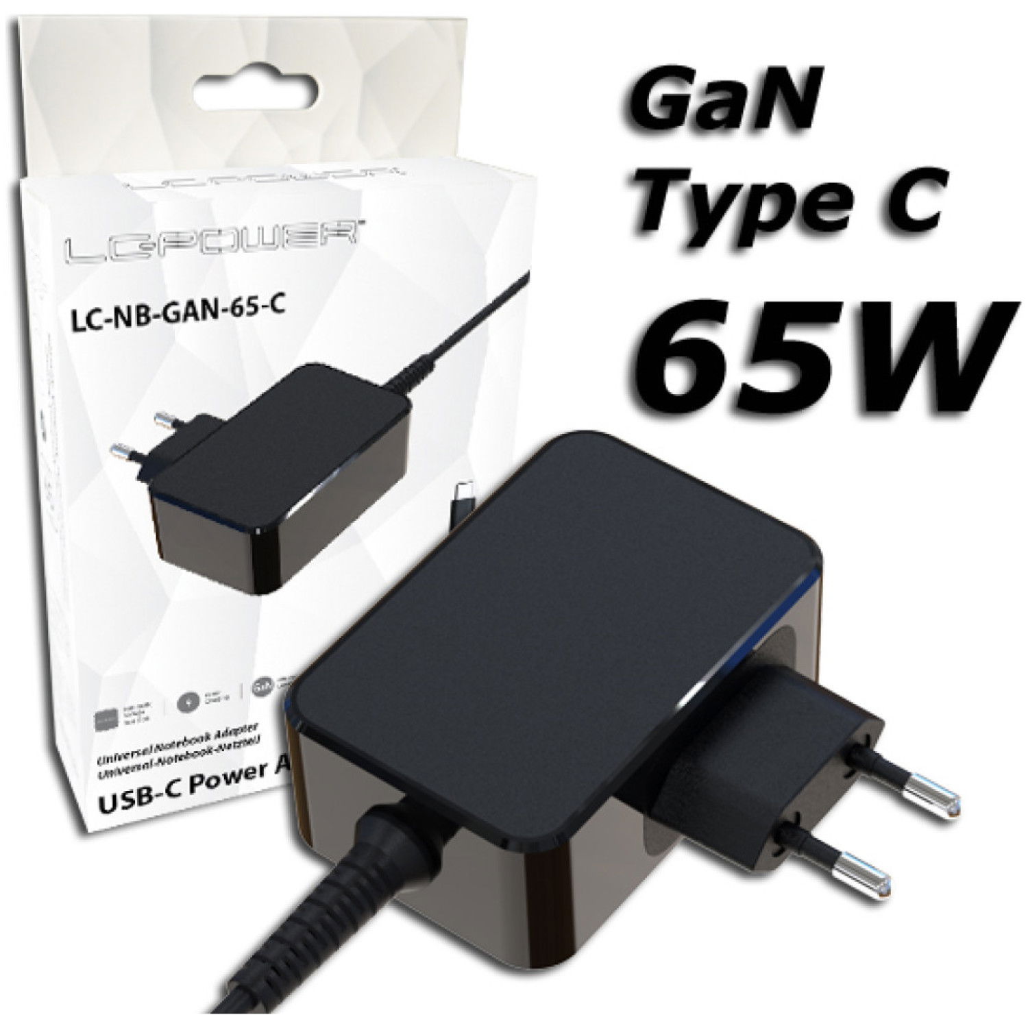 Napajalnik za prenosnik univerzalni 65W LC Power USB-C (LC-NB-GAN-65-C)