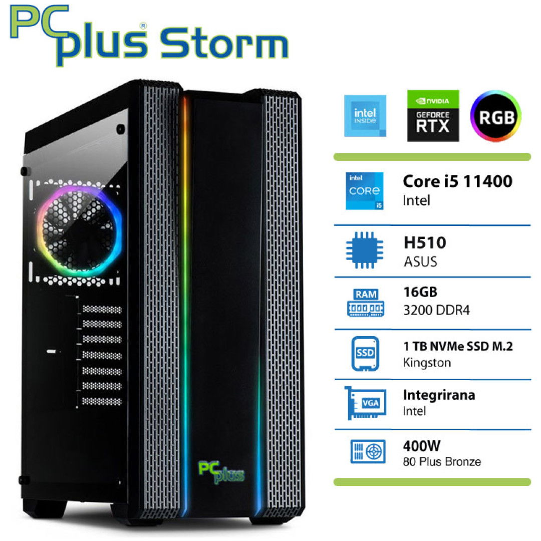 PCPLUS Storm i5-11400 16GB 1TB NVMe SSD GeForce RTX 3050 DDR6 6GB RGB gaming namizni