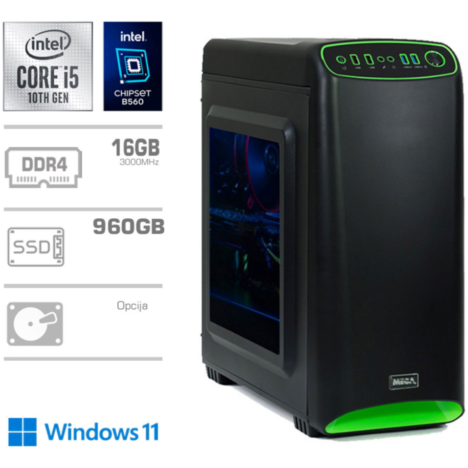 Računalnik MEGA MT 4000S i5-10400/Intel 630/16GB/960GB-SATA/DVDRW/350W/Win11Home