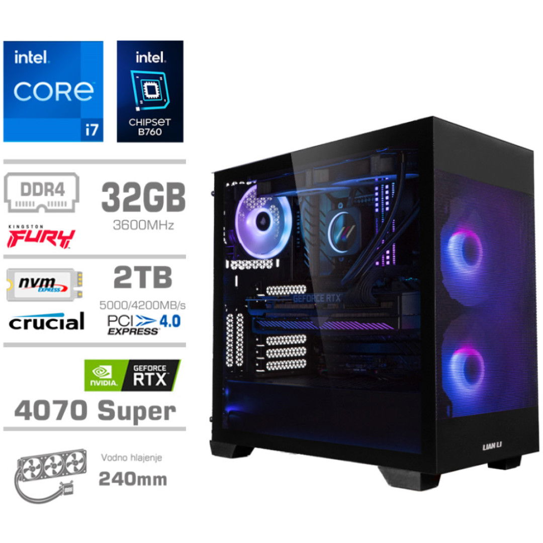 Računalnik MEGA MT S7X GAMER i7-12700K/RTX4070 Super/32GB/2TB-4.0/750W/Brez OS/črna RGB