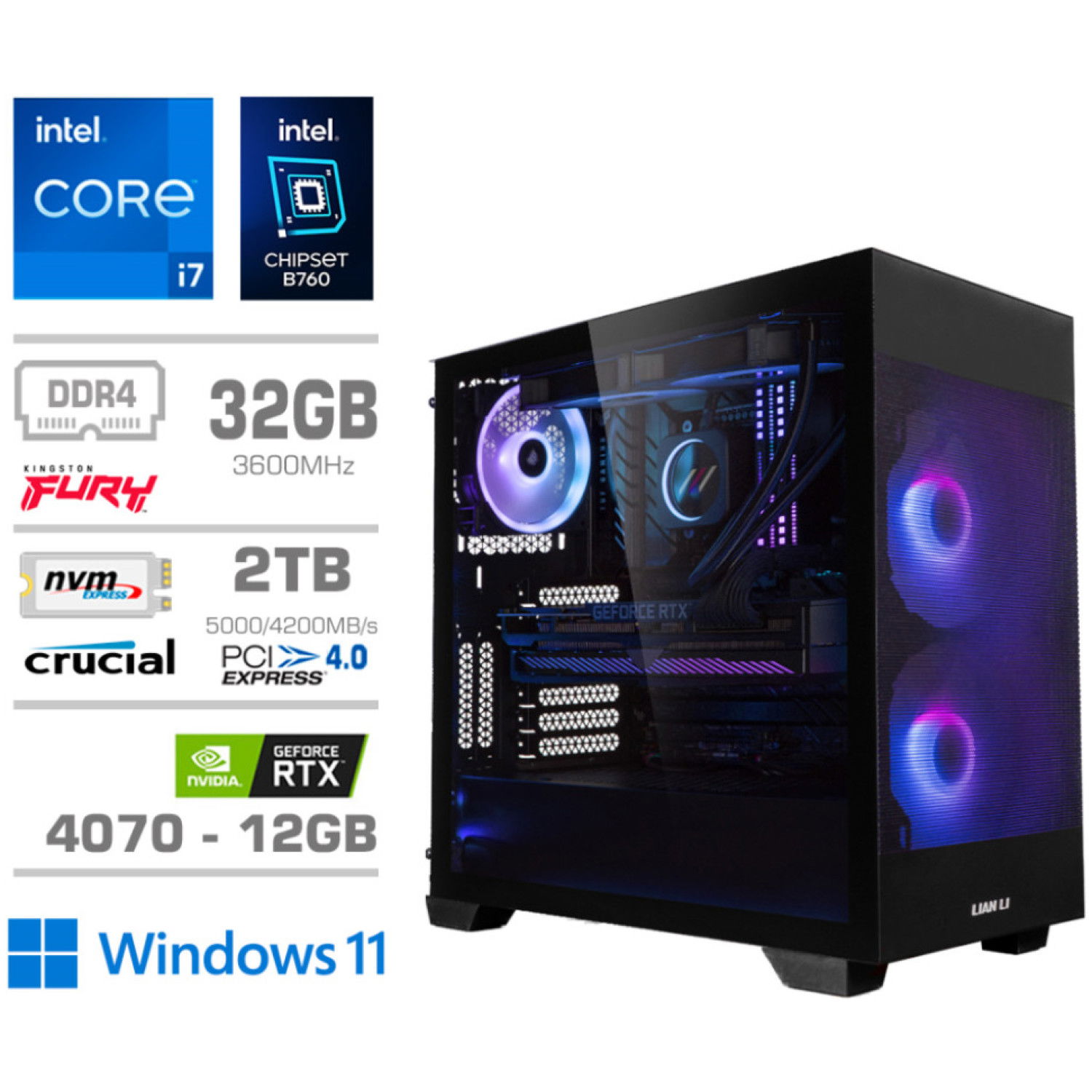 Računalnik MEGA MT S7X GAMER i7-12700K/RTX4070/32GB/2TB-4.0/750W/Win11Home/črna RGB