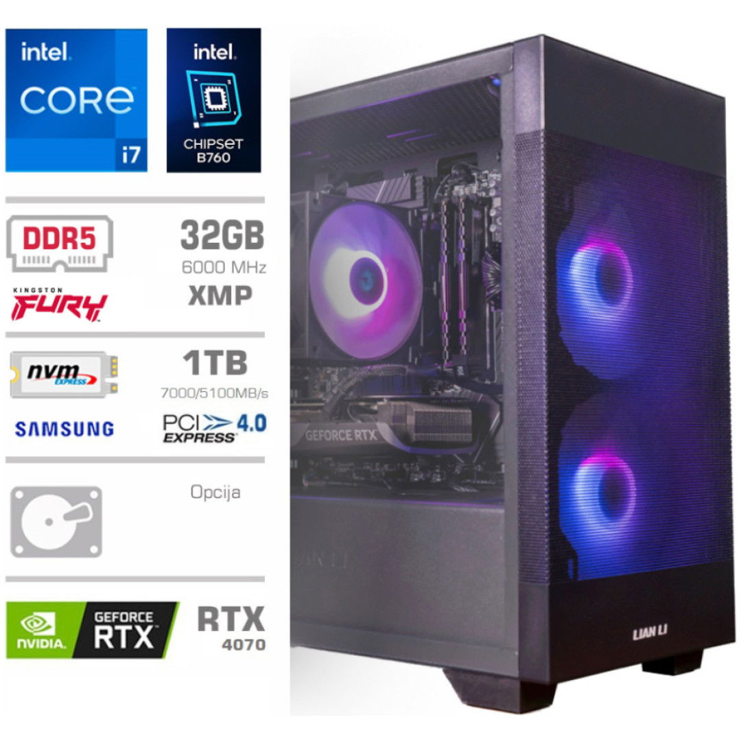 Računalnik MEGA MT S7X GAMER i7-13700/RTX4070/32GB-DDR5/1TB-4.0/750W/Win11Home/črna RGB