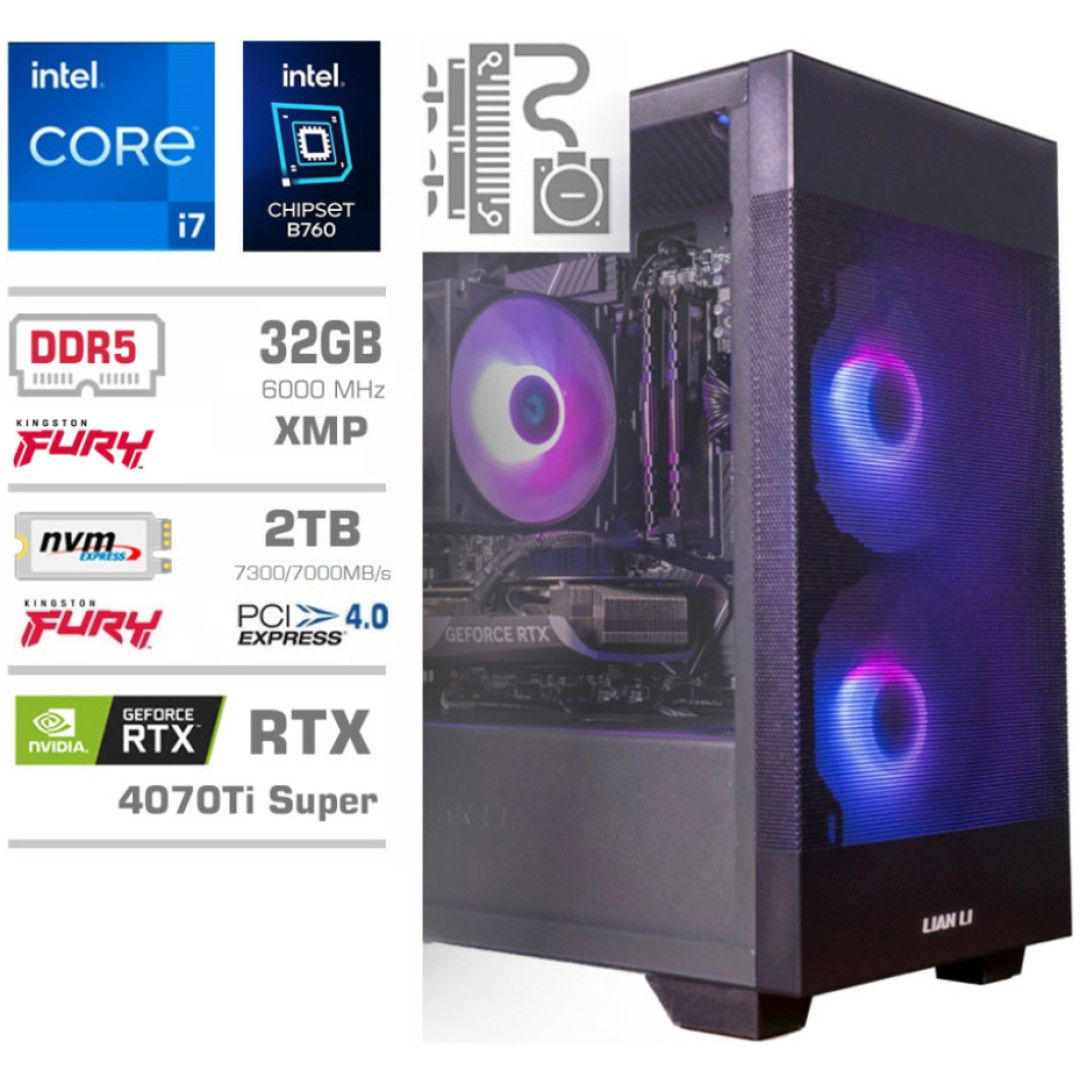 Računalnik MEGA MT S7X GAMER i7-14700KF/RTX4070Ti Super/32GB-DDR5/2TB-4.0/750W/Brez OS/črna RGB