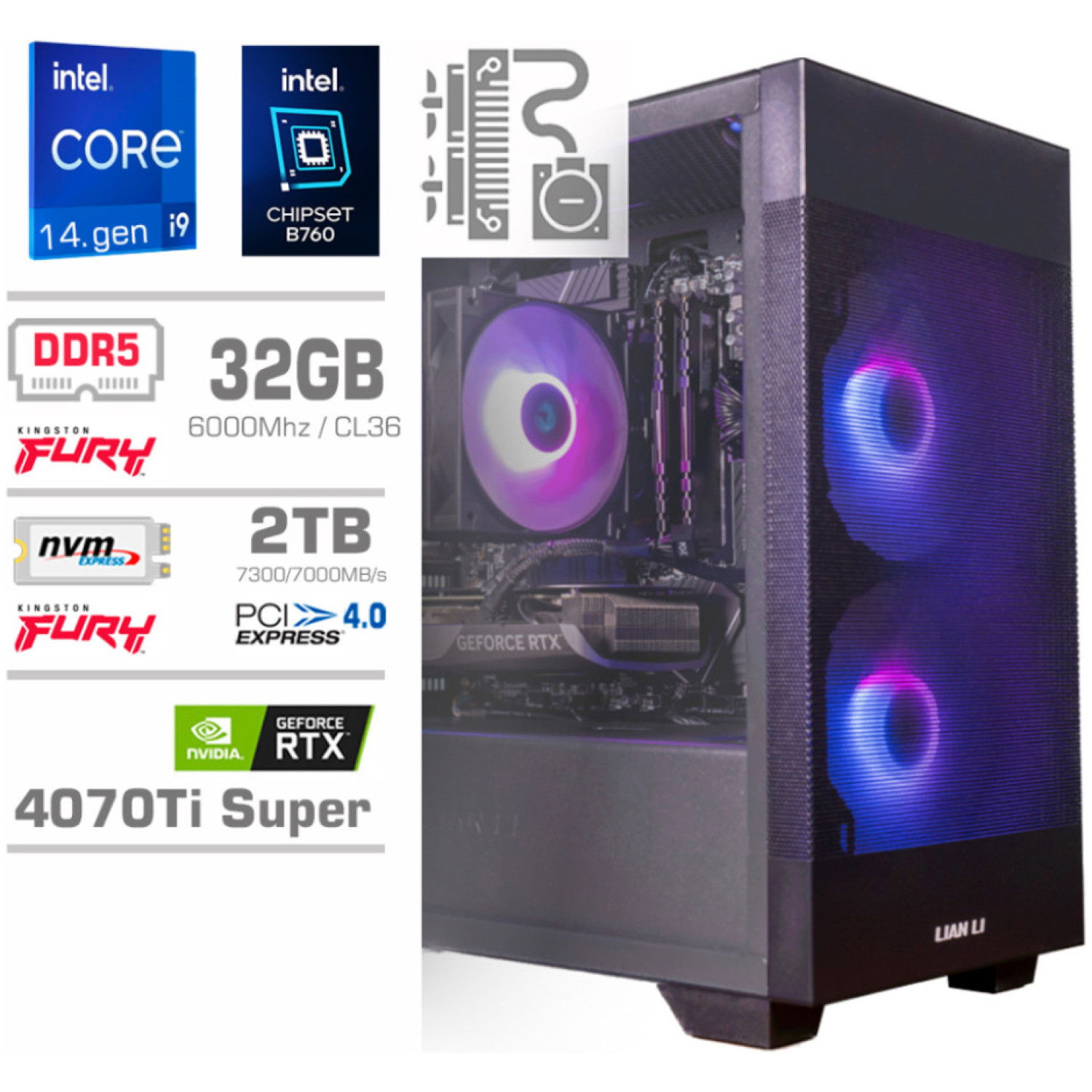 Računalnik MEGA MT S7X GAMER i9-14900KF/RTX4070Ti Super/32GB-DDR5/2TB-4.0/750W/Brez OS/črna RGB