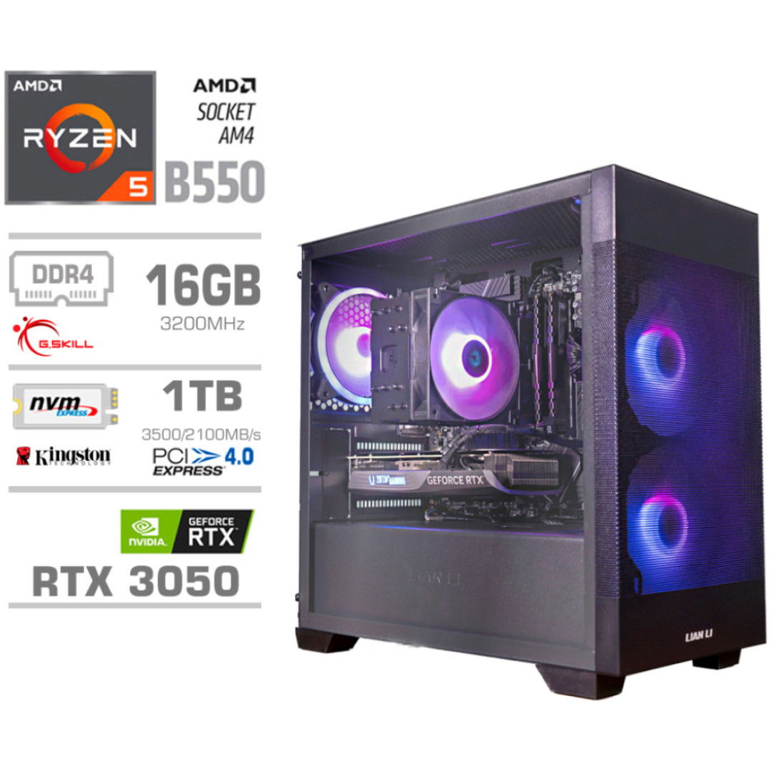 Računalnik MEGA MT S7X R5-3600/RTX3050/16GB/1TB-4.0/750W/Brez OS/črna RGB