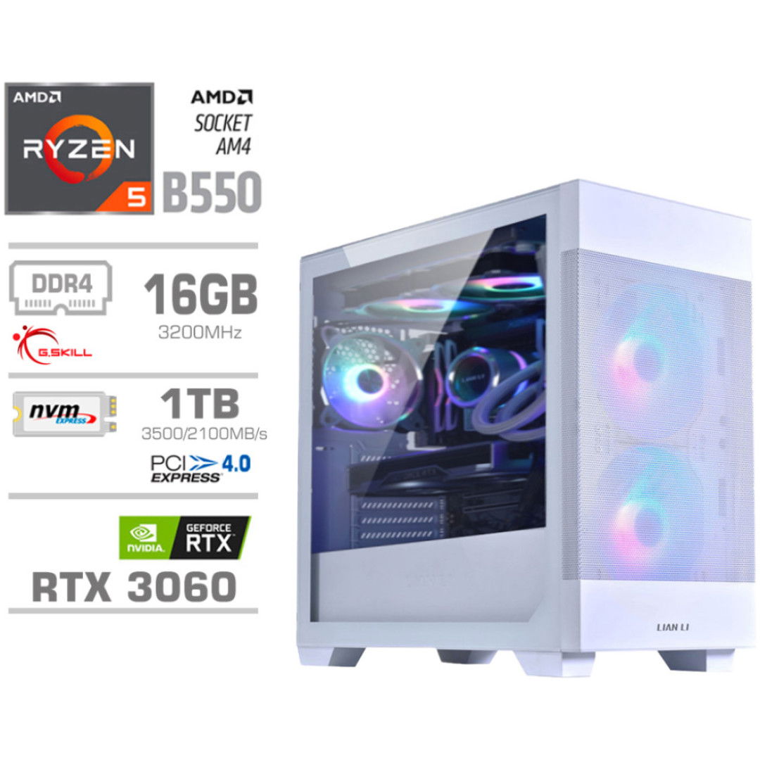 Računalnik MEGA MT S7X R5-5600G/RTX3060/16GB/1TB-4.0/750W/Brez OS/bela RGB