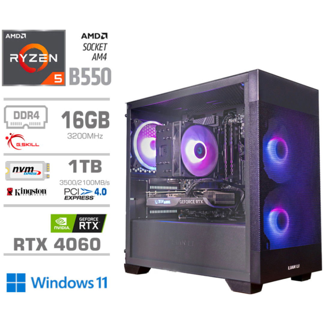 Računalnik MEGA MT S7X R5-5600G/RTX4060/16GB/1TB-4.0/750W/Win11Home/črna RGB