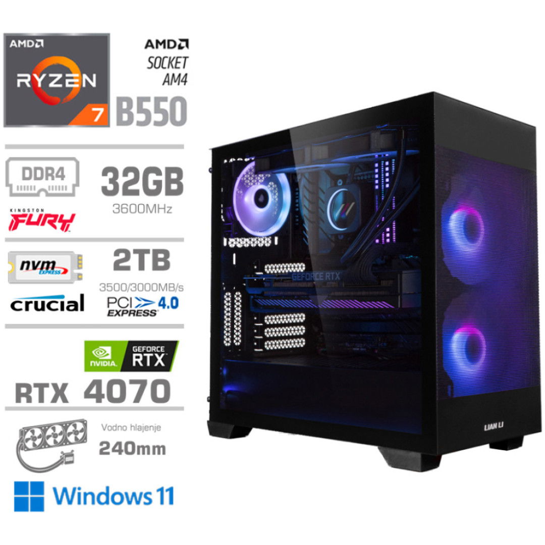 Računalnik MEGA MT S7X R7-5800X/RTX4070/32GB/2TB-4.0/750W/Win11Home/črna RGB