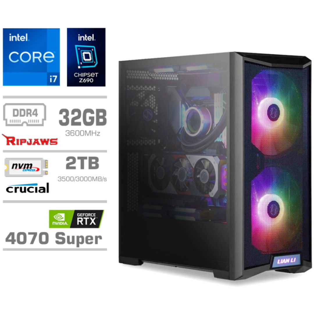 Računalnik MEGA TWR S10 i7-12700K/RTX4070 Super/32GB/2TB/1000W/Brez OS/črna RGB