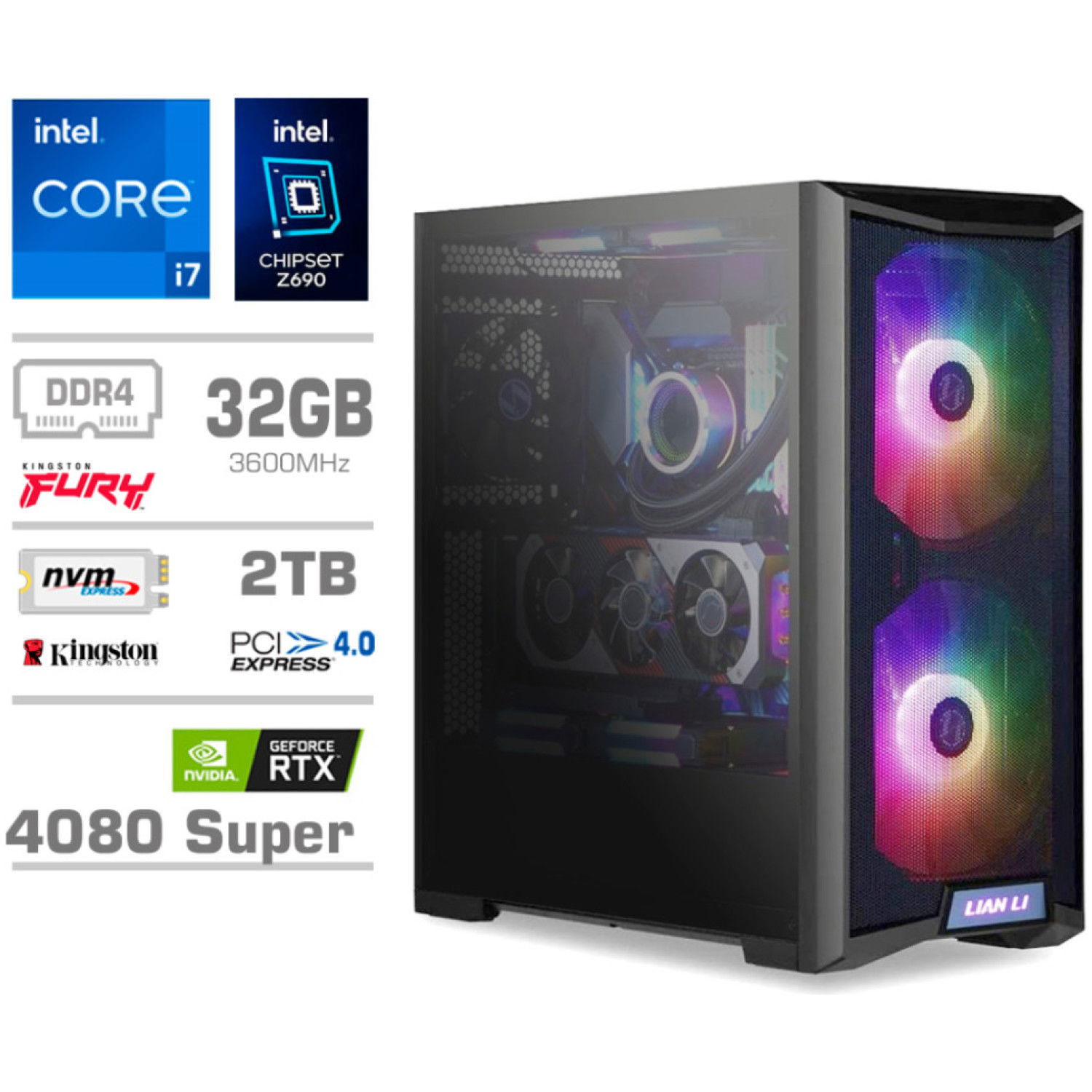 Računalnik MEGA TWR S10 i7-12700K/RTX4080 Super/32GB/2TB-4.0/1000W/Brez OS/črna RGB