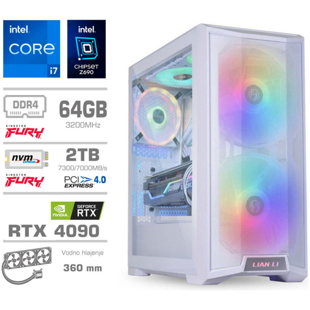 Računalnik MEGA TWR S10 i7-12700K/RTX4090/64GB/2TB-4.0/1000W/Brez OS/bela RGB