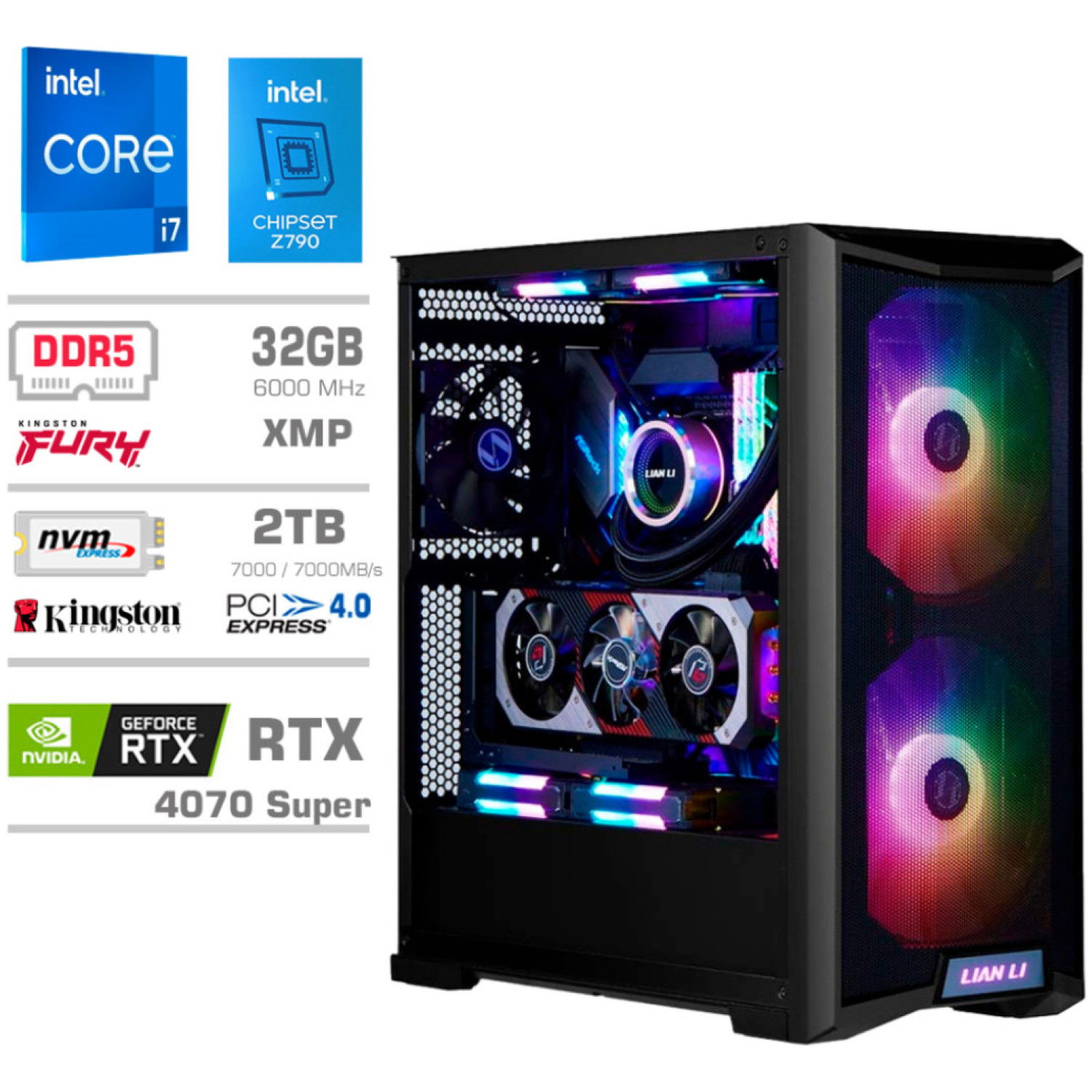 Računalnik MEGA TWR S10 i7-14700F/RTX4070 Super/32GB-DDR5/2TB-4.0/1000W/Brez OS/črna RGB