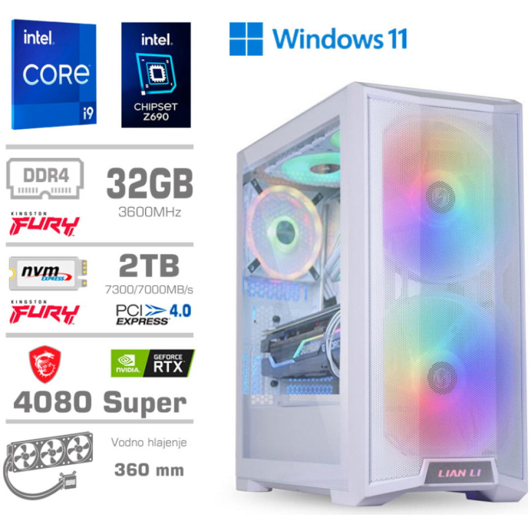 Računalnik MEGA TWR S10 i9-13900K/RTX4080 Super/32GB/2TB-4.0/1000W/Win11Home/bela RGB