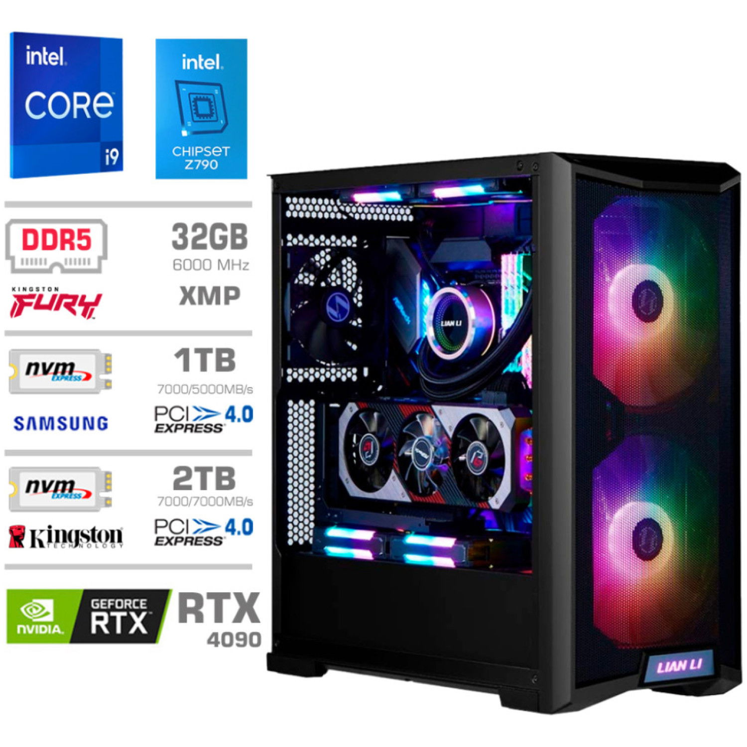 Računalnik MEGA TWR S10 i9-14900K/RTX4090/32GB-DDR5/1TB-4.0/2TB-4.0/1000W/Brez OS/črna RGB