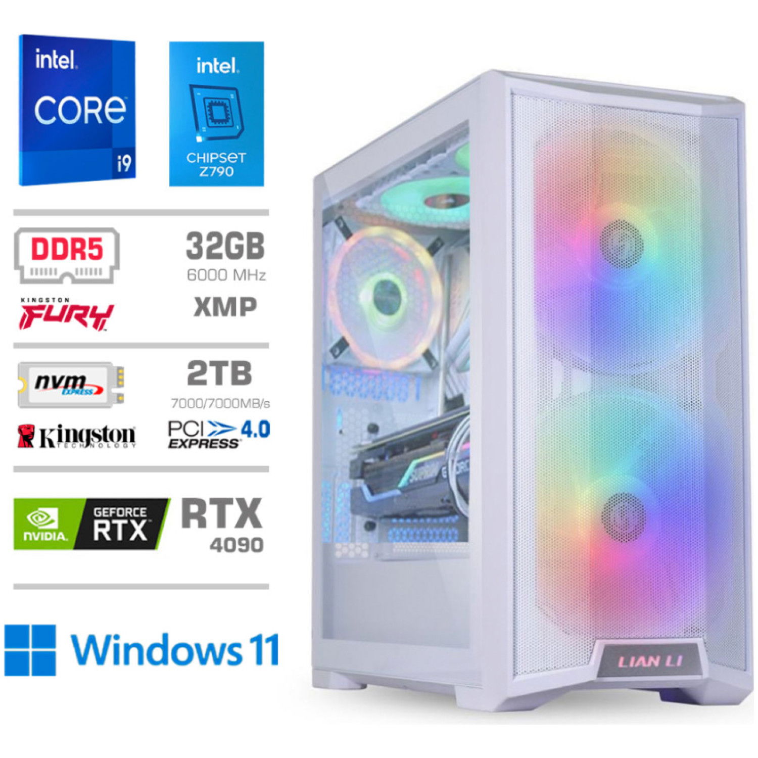 Računalnik MEGA TWR S10 i9-14900K/RTX4090/32GB-DDR5/2TB-4.0/1000W/Win11Home/bela RGB