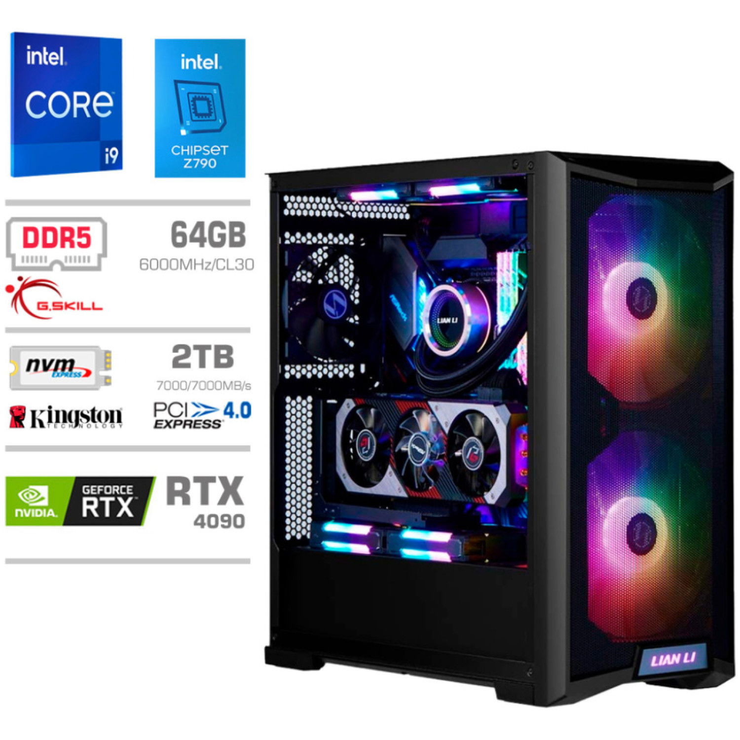 Računalnik MEGA TWR S10 i9-14900K/RTX4090/64GB-DDR5/2TB-4.0/1000W/Brez OS/črna RGB