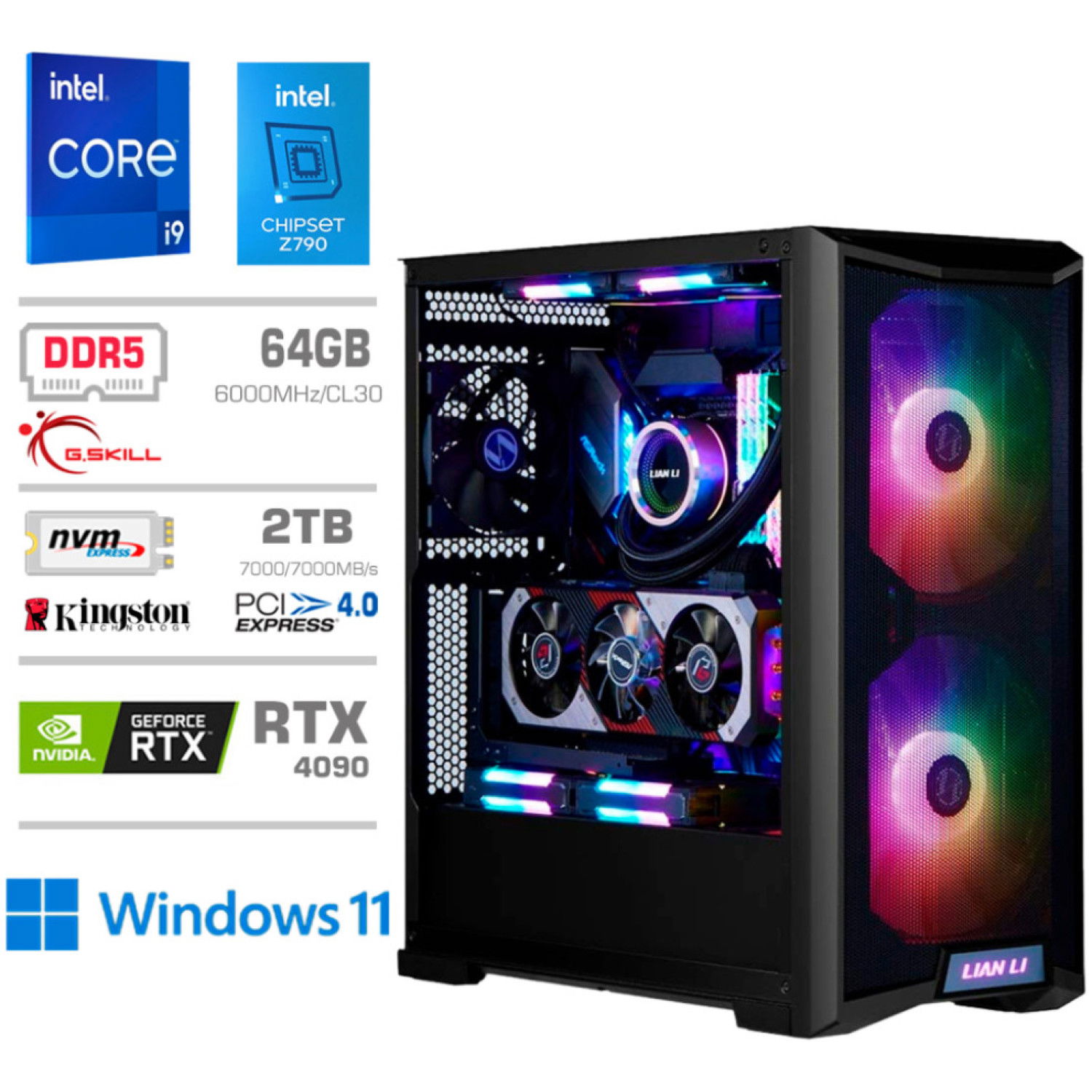 Računalnik MEGA TWR S10 i9-14900K/RTX4090/64GB-DDR5/2TB-4.0/1000W/Win11Home/črna RGB