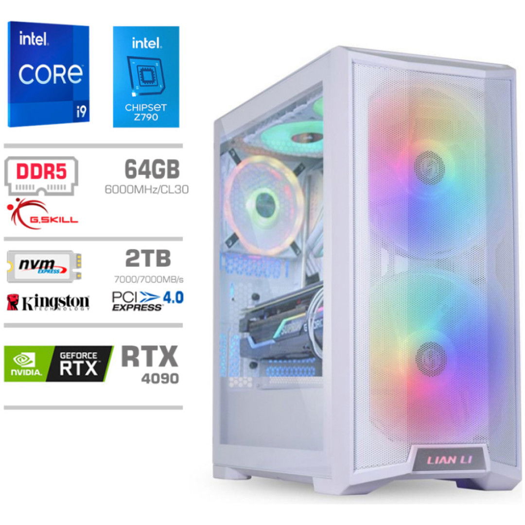 Računalnik MEGA TWR S10 i9-14900K/RTX4090/64GB-DDR5/2TB-4.0/2TB-4.0/1000W/Brez OS/bela RGB