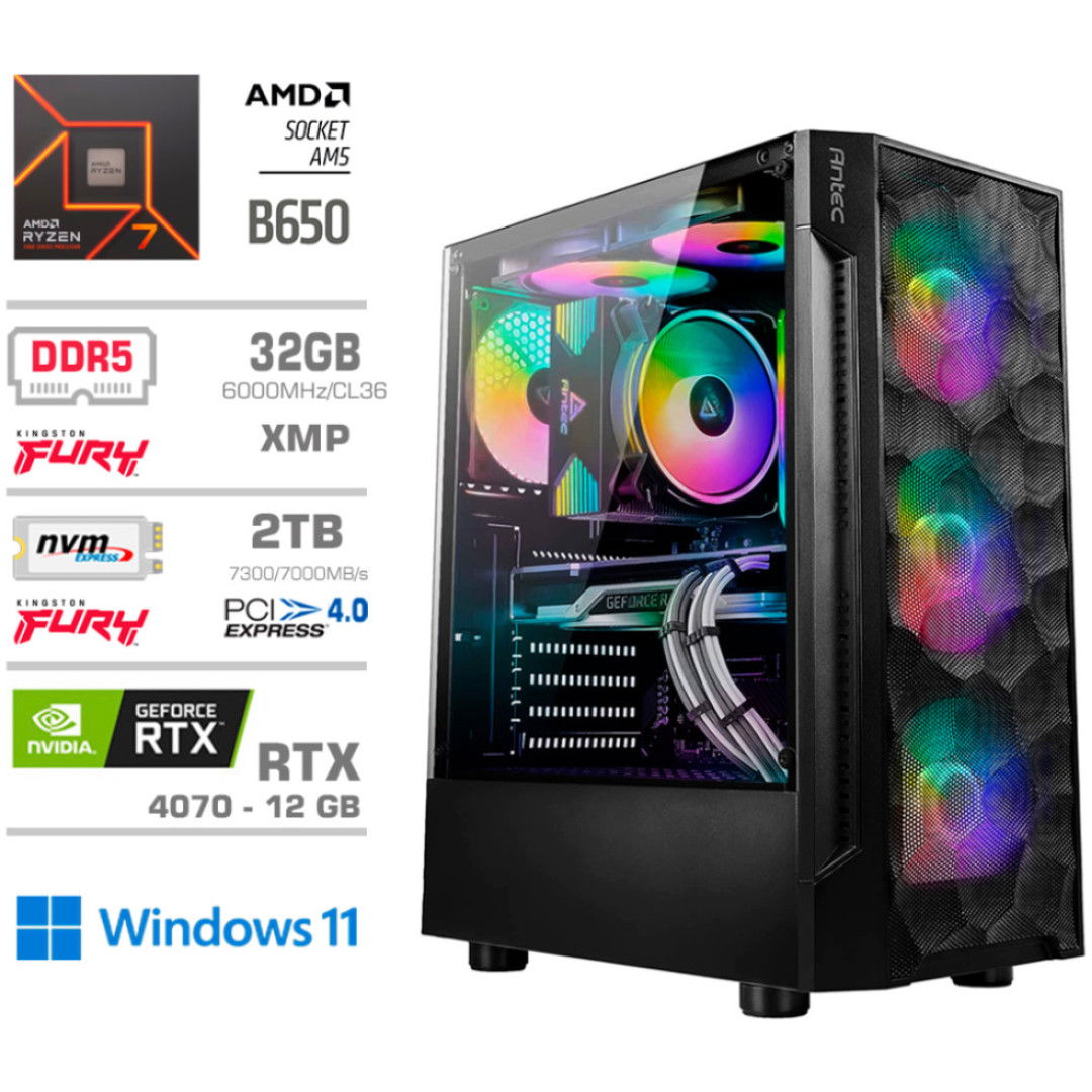 Računalnik MEGA TWR S7 R7-7700/RTX4070/32GB-DDR5/2TB-4.0/750W/Win11Home RGB