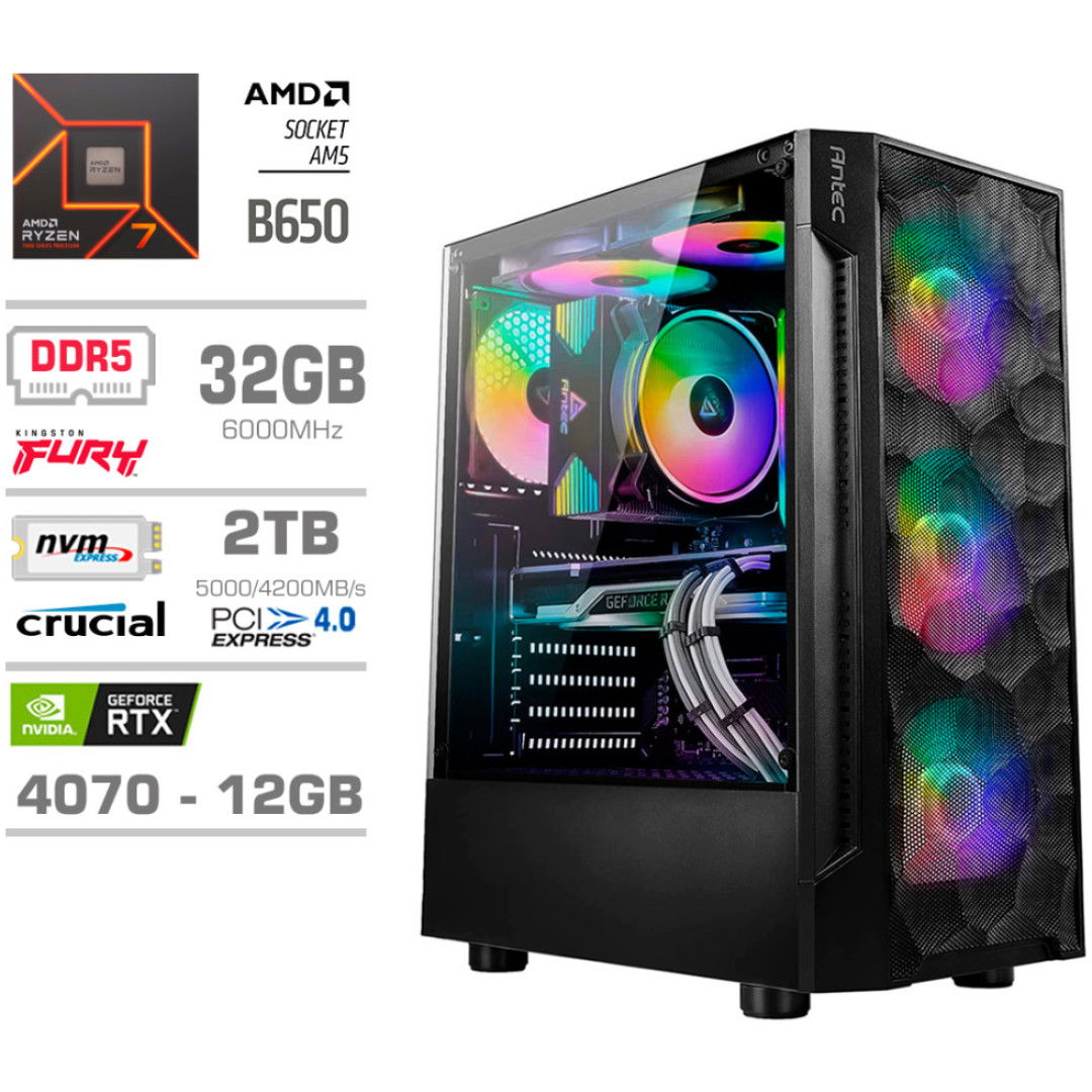 Računalnik MEGA TWR S7 R7-8700F/RTX4070/32GB-DDR5/2TB-4.0/750W/Brez OS RGB