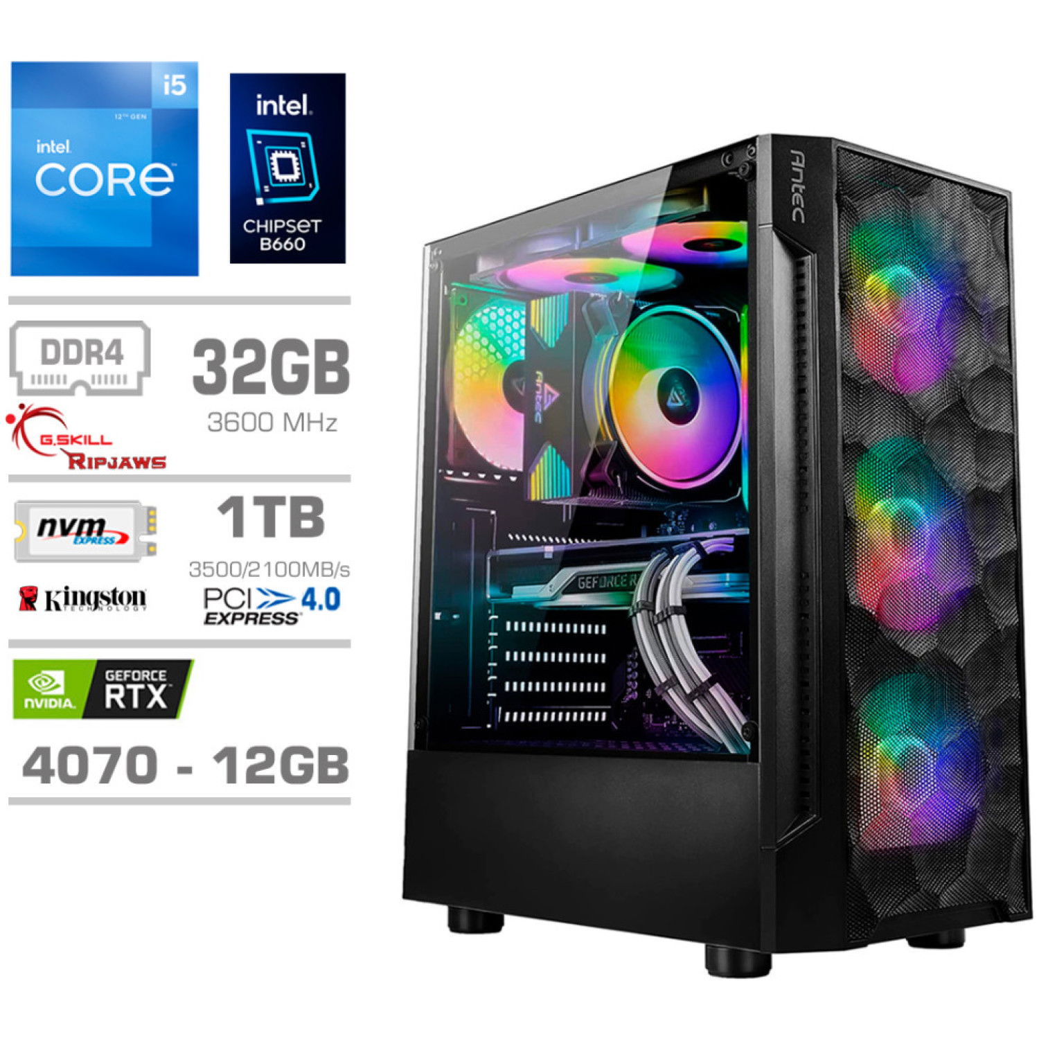 Računalnik MEGA TWR S7 i5-12600K/RTX4070/32GB/1TB-4.0/750W/Brez OS RGB