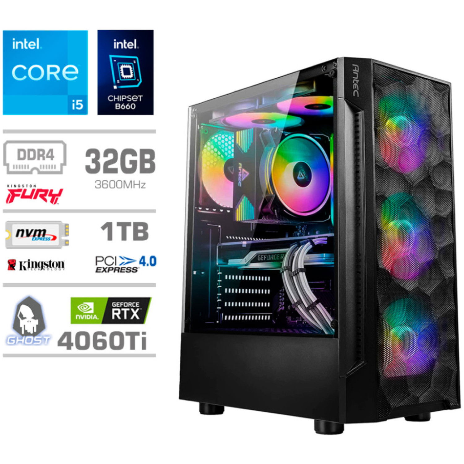 Računalnik MEGA TWR S7 i5-13400F/RTX4060Ti/32GB/1TB-4.0/750W/Brez OS RGB