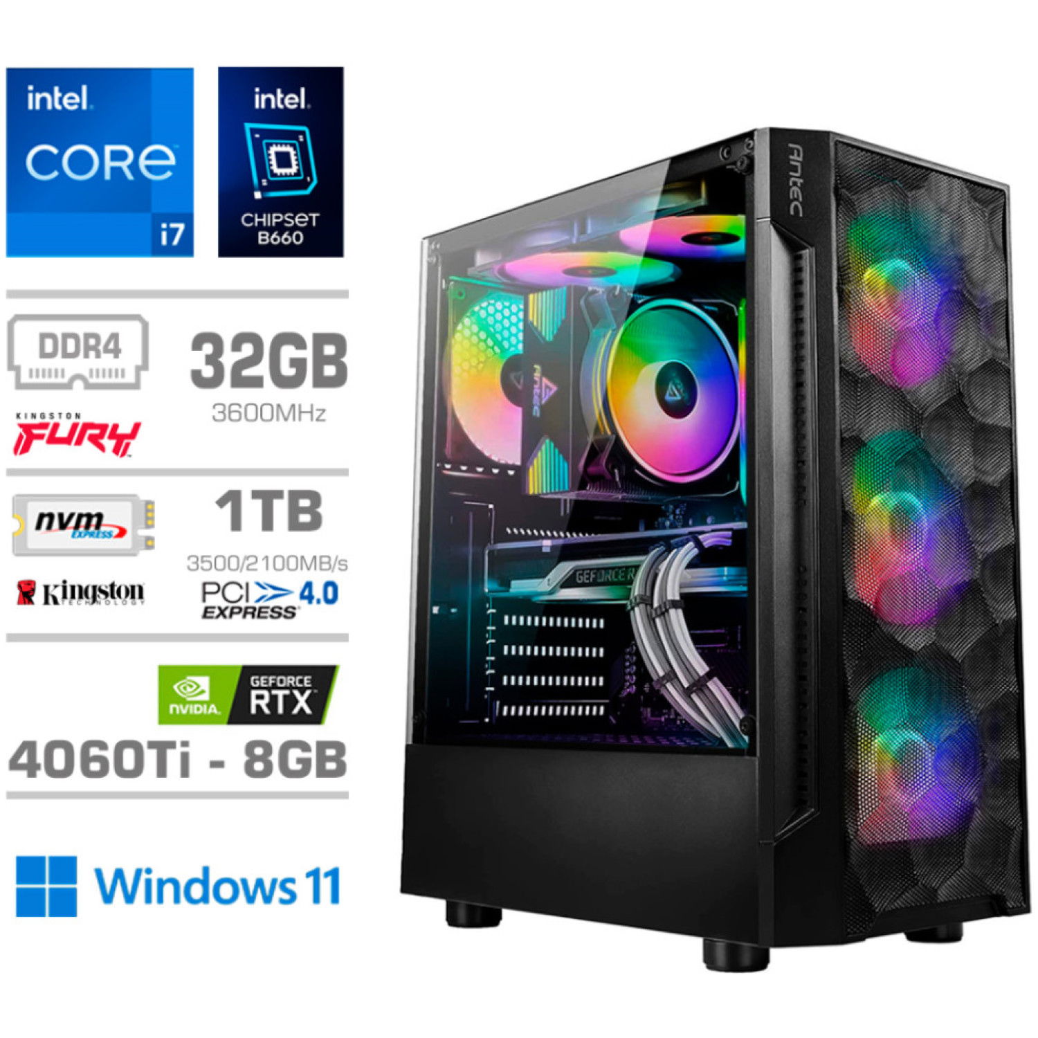 Računalnik MEGA TWR S7 i7-12700K/RTX4060Ti-8GB/32GB/1TB-4.0/750W/Win11Home RGB