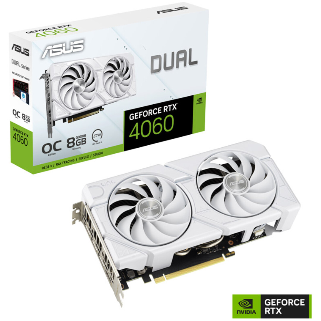 ASUS Dual GeForce RTX 4060 OC 8GB EVO GDDR6 (DUAL-RTX4060-O8G-EVO-WHITE) bela gaming grafična kartica