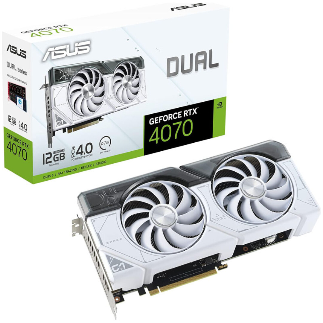 ASUS Dual GeForce RTX 4070 Super 12GB GDDR6X (DUAL-RTX4070S-12G-WHITE) bela gaming grafična kartica