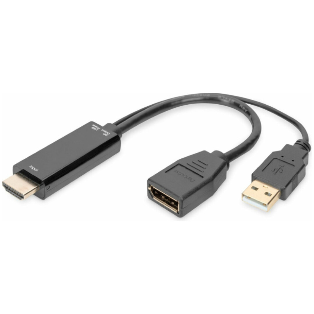 Adapter HDMI (m) => DisplayPort (ž) Digitus 4K@30Hz aktivni 20cm (AK-330101-002-S)